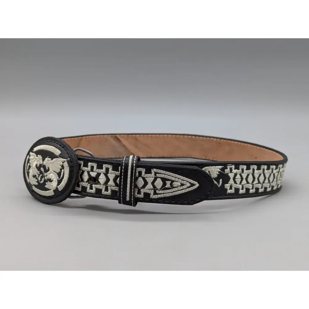 Authentic Youth Mexican Western Cinto Piteado Hand Braided Belt Black Size 26